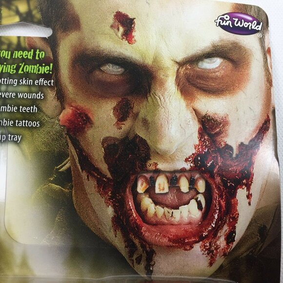Halloween Deluxe Zombie Makeup Kit Teeth Latex Blood Scab Tattoo Cosplay Theatre - Picture 1 of 5